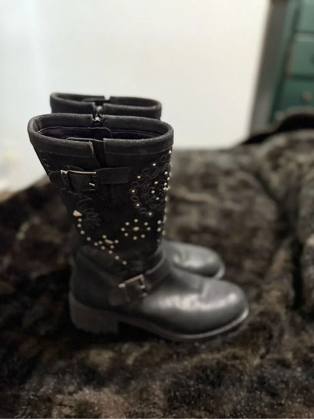 Donald j pliner raze black studded tall rock n roll boots tall 8.5